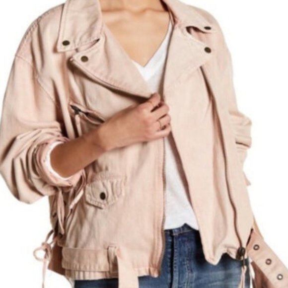 Rose Pink Lace-Up Denim Moto Jacket Size 3X - Picture 3 of 4